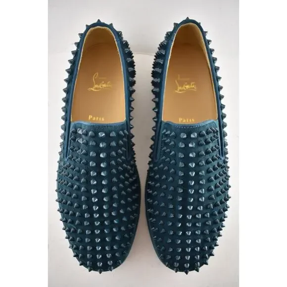 Christian Louboutin Roller-Boat Flat Lagune Blue Spikes Low 